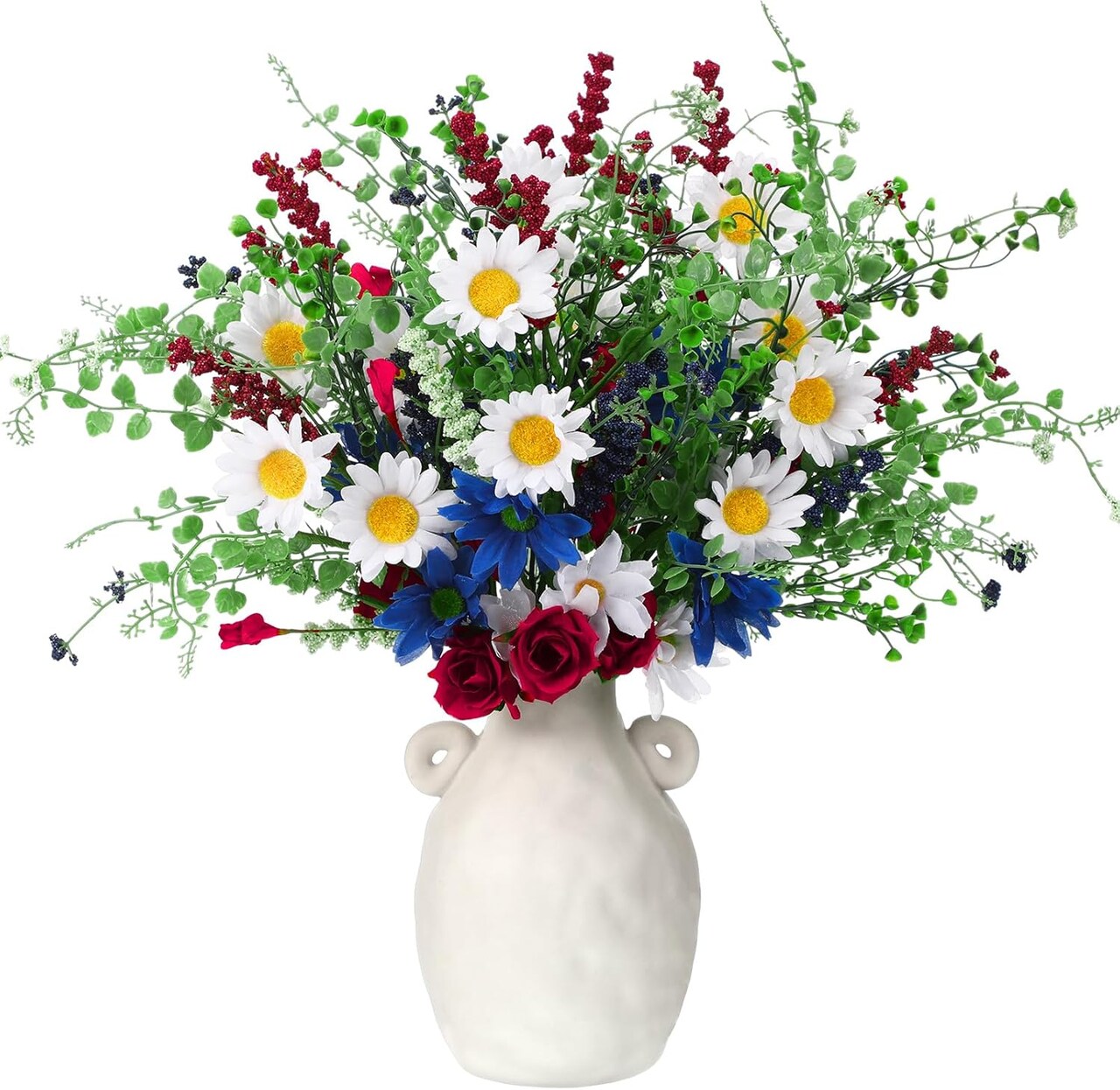 8-Pack 4th of July Artificial Flowers – Red, White & Blue Patriotic Daisy Picks for Independence Day, Memorial Day, Table, Home, Vase, and Party Décor